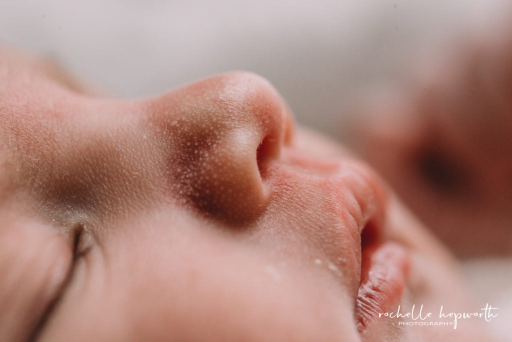 newborn macro of baby nose and lips